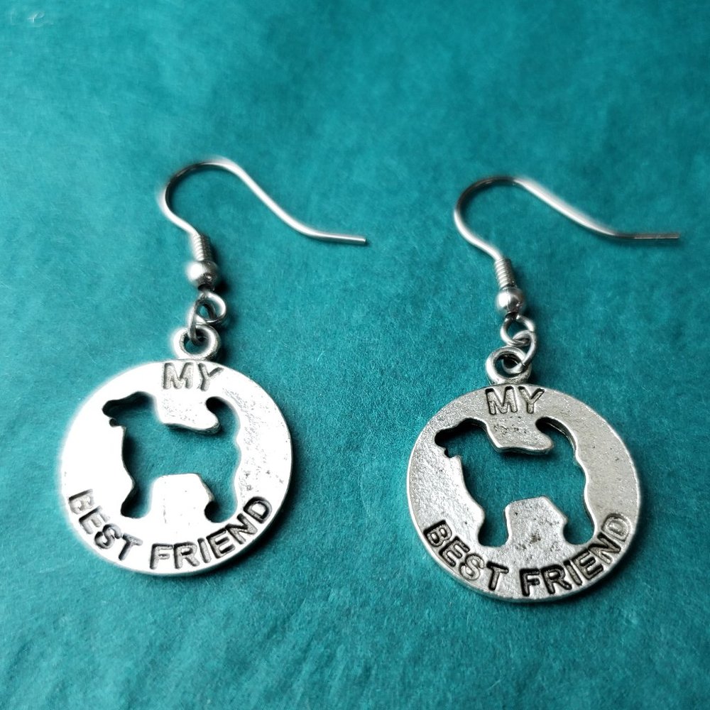 3/10$ nwot silver tone dog my best friend earrings